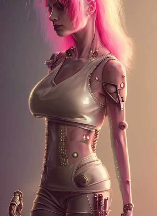 Image similar to soft lustrous full body ivory pink biotech raver gutter punk cyberpunk cyborg bioweapon, golden ratio, details, scifi, fantasy, cyberpunk, intricate, decadent, highly detailed, digital painting, octane render, artstation, concept art, smooth, sharp focus, illustration, art by artgerm, loish, wlop