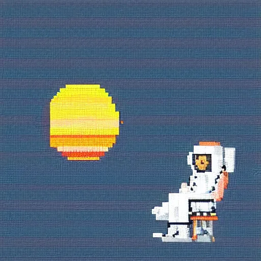 Prompt: an astronaut sat in a beach chair on the moon, pixel art