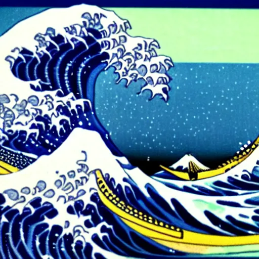 Prompt: the great wave off kanagawa make with pugs