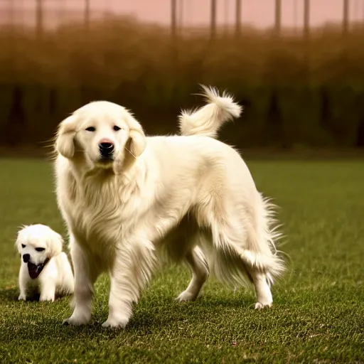 Image similar to 4K HD, high detail photograph, shot with Sigma f/ 4.2 , 250 mm sharp lens, shallow depth of field, subject= White golden retriever, consistent, high detailed light refraction, high level texture render