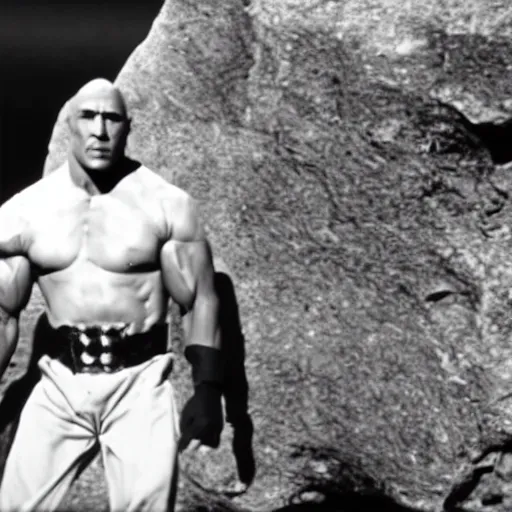 Image similar to film still of the rock in a rock costume