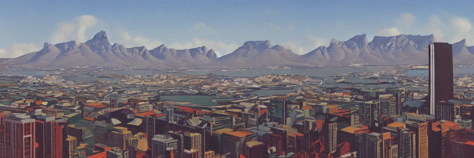 Image similar to cape town cityscape oil painting magritte