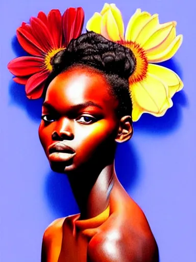 Image similar to portrait of duckie thot with a floral background : : painted by artgerm, karol bak, artur bordalo, sandra chevrier : : portrait, character, illustration, hyperrealism, photorealism,