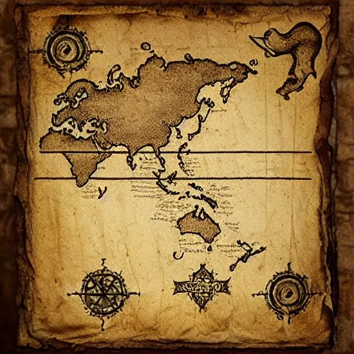 Image similar to ancient pirate treasure map printed on parchment