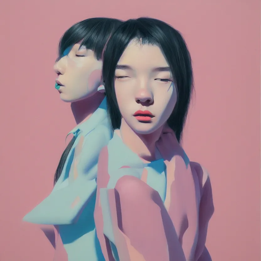 Prompt: neo - pop fine art figurative painting with modern western youth pop culture influences by yoshitomo nara in an aesthetically pleasing natural and pastel color tones