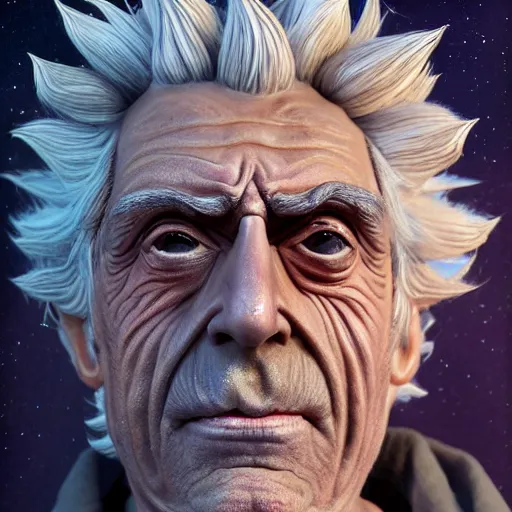 Image similar to 2 0 7 0 rick sanchez portrait in the alien dimension : : photorealistic sci - fi detailed intricate face details ultradetailed ultra - realistic by hieronymus bosch