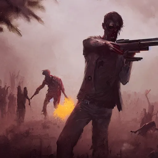 Prompt: putting in a zombie apocalypse holding a gun by greg rutkowski