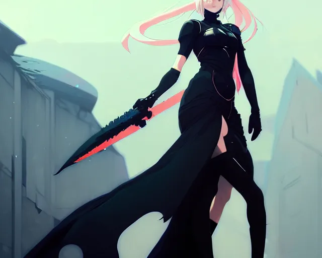 Image similar to a ultradetailed beautiful panting of artoria pendragon in a black dress, by conrad roset, greg rutkowski and makoto shinkai, trending on artstation