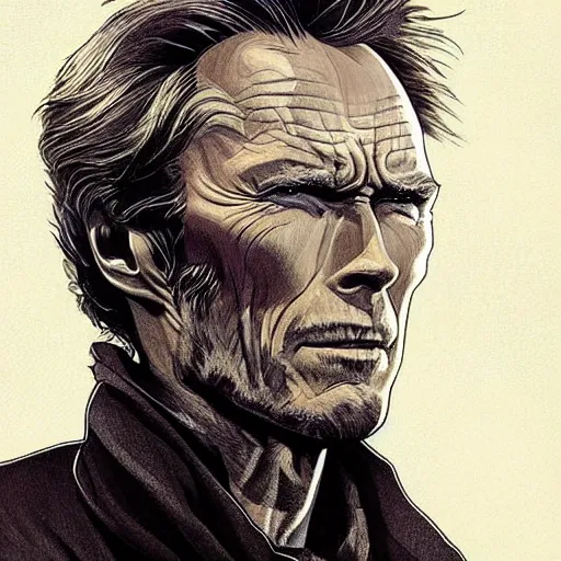 Prompt: Clint Eastwood in Unforgiven, intricate, elegant, highly detailed, digital painting, artstation, concept art, smooth, sharp focus, illustration, art alphonse mucha and loish, movie poster