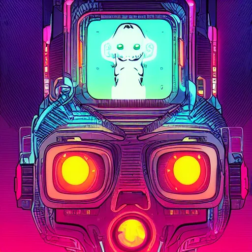 Prompt: a drawing of a creature with a light on it's head, cyberpunk art by josan gonzalez, behance contest winner, shock art, synthwave, darksynth, vaporwave