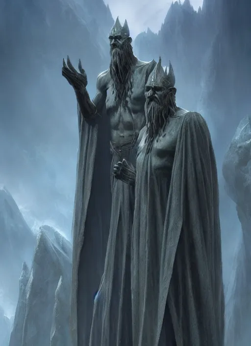 Image similar to the statues of argonath, epic fantasy horror digital matte painting by steve henderson and mark brooks ( and greg rutkowski ), extremely detailed, artstation