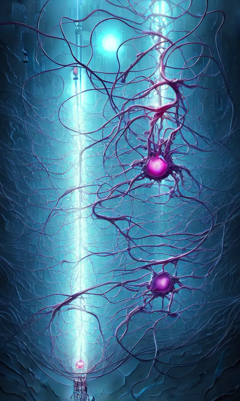 Prompt: internal lymphocyte virion rawandrendered synaptic fractality transmission embryonic beholder figure glial neurons cyberpunk nerve cells microscopic hyphae by wojtekfus facey rossdraws. neuronal iridescent megacity neuron synapse by beksinski. # imaginativerealism