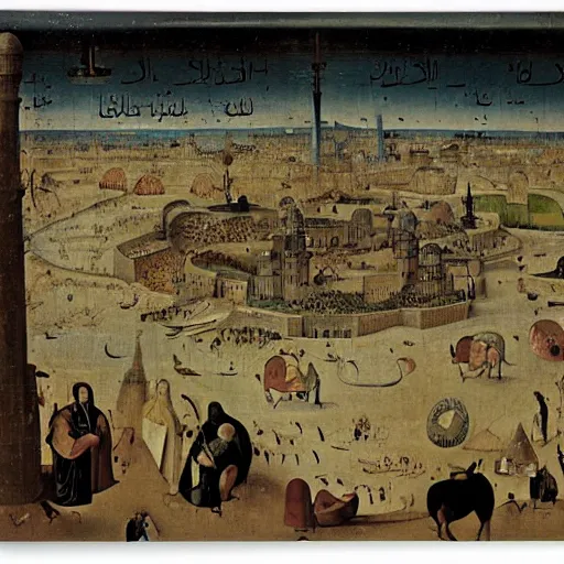 Image similar to circular city baghdad at abbasid caliphate age by hieronymus bosch,