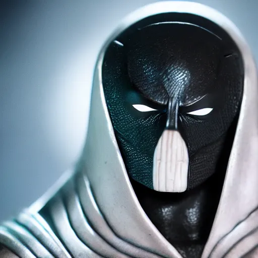 Image similar to a close up photo of a highly detailed statue of Moon Knight from Marvel, 8K, Cinematic,