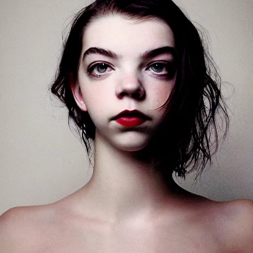 Image similar to a masterpiece portrait photo of a beautiful young woman who looks like a manic pixie dream girl anya taylor joy, symmetrical face