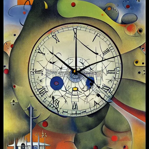 Image similar to futuristic abyssal 1 9 2 0's reservoir fractal warbler clock palm courtyard, by joan miro and monsu desiderio and anton pieck, movie poster, lowbrow, trending on cgsociety