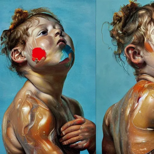 Image similar to high quality high detail painting by lucian freud and jenny saville, hd, happy, cute, turquoise