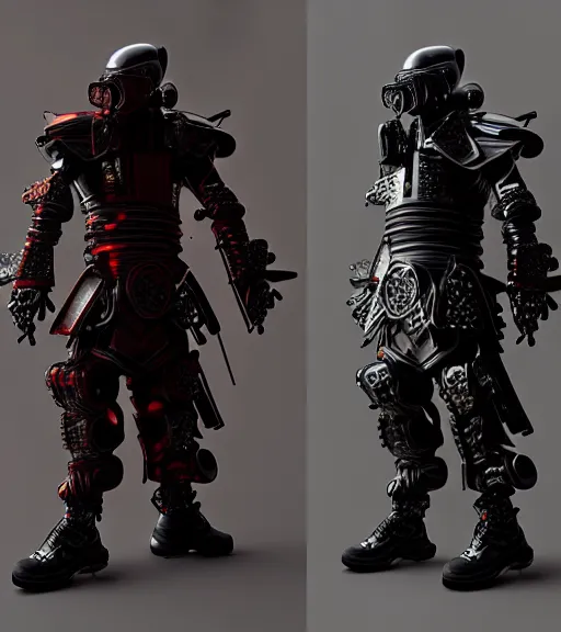 Image similar to complex 3 d render, hyper detailed, cyberpunk android street samurai, samurai armor plate, japanese patterns, digital portrait, elegant, hyper realistic, techwear clothing, octane render, darriel diano style, volumetric lighting, 8 k post - production, artstation hq, unreal engine 5, unity engine