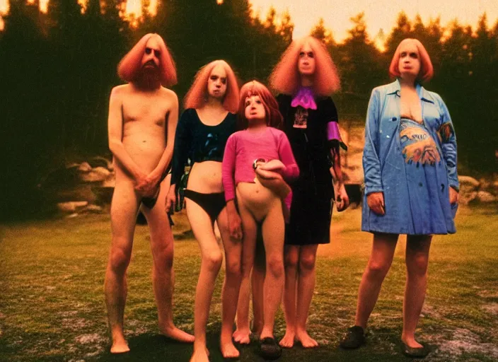 Prompt: photo of dadcore occult wizards and momcore witches on vacation in sweden, by richard corben by william eggleston by annie leibovitz, fujifilm velvia 5 0. masterpiece. intricate, hyper realism, high detail, octane render, unreal engine, 8 k, by katsuhiro otomo
