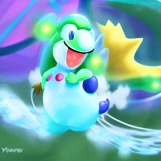 Image similar to yoshi as rosalina, digital painting, fanart, trending on artstation