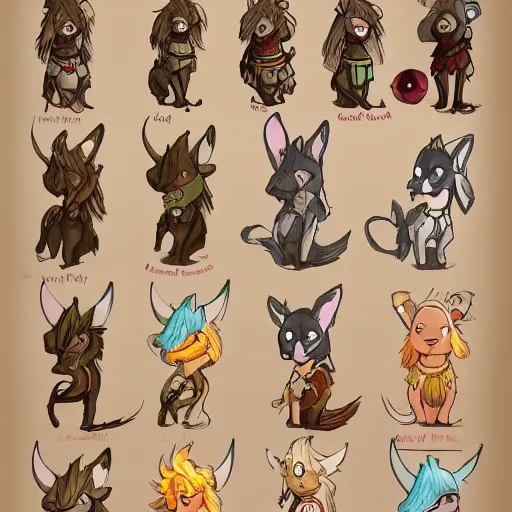 Image similar to character design sheet of cute fantasy world companion pet