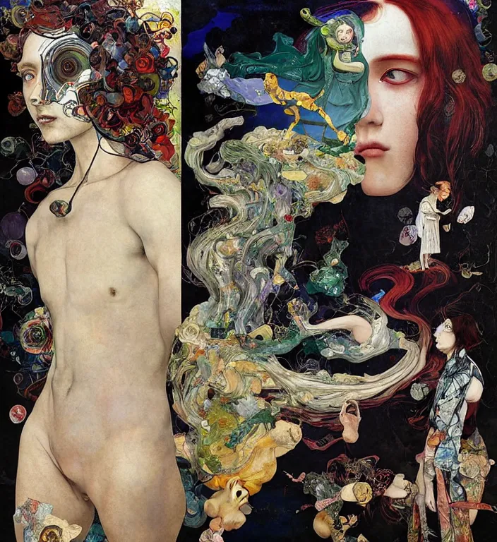 Prompt: over - saturated professional pre - raphaelite decollage painting defined colours old white - headed man under the huge moon on a street of neo toky city by adrian ghenie and takato yamamoto and austin osman spare and edward hopper and mark ryden and tsutomu nihei, very coherent, baroque elements, perfect anatomy, intricate design. pop art.