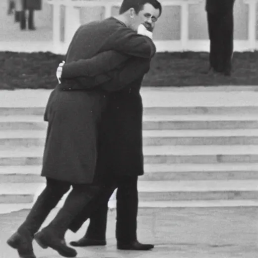 Prompt: jfk hugging tsar nicholas ii