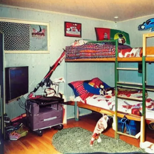 Image similar to a photo of the typical australian, 1 0 year old boy's bedroom in the year 1 9 9 4