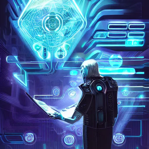 Image similar to Enigma, digital painting, card game illustration, Android Netrunner