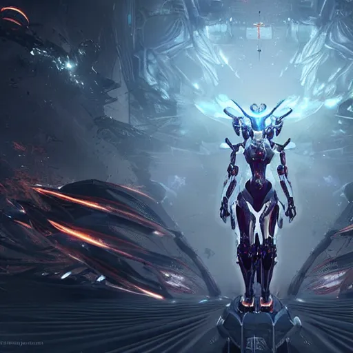 Prompt: epic cinematic shot of a hot anthropomorphic robot mecha female dragon the size of a goddess, walking on the planet, detailed warframe fanart