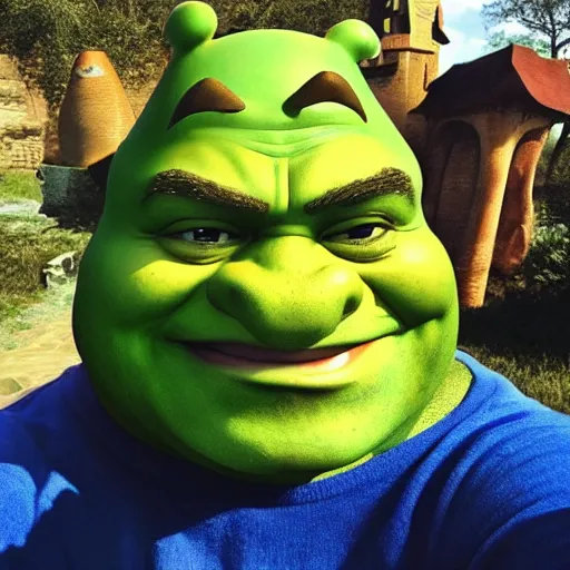 Image similar to shrek take a selfie