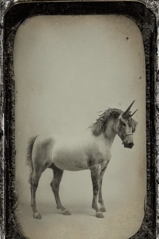 Image similar to a tintype photograph of a unicorn