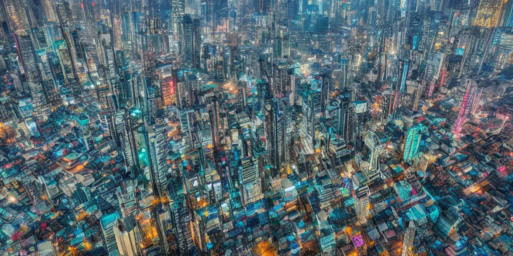 Image similar to aerial photography of cyberpunk city landscape, inspired by Javanese , wide shot, 4KHD, award winning photography, professional photography