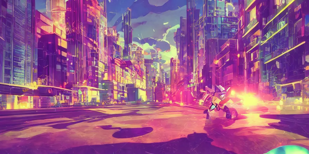 Image similar to sonic the hedgehog, lofi, pastel, Esthetic, calm, city,