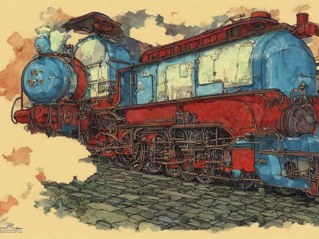 Image similar to cross - section close - up sideview of a steam anime train, autumn light, colorful, nausicaa of the valley of the wind, beautiful, by studio ghibli, digital art, concept art, manga, cute and adorable, illustration