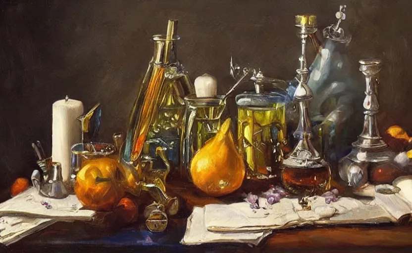 Image similar to Alchemy amazing still life composition. By Konstantin Razumov, chiaroscuro, highly detailded