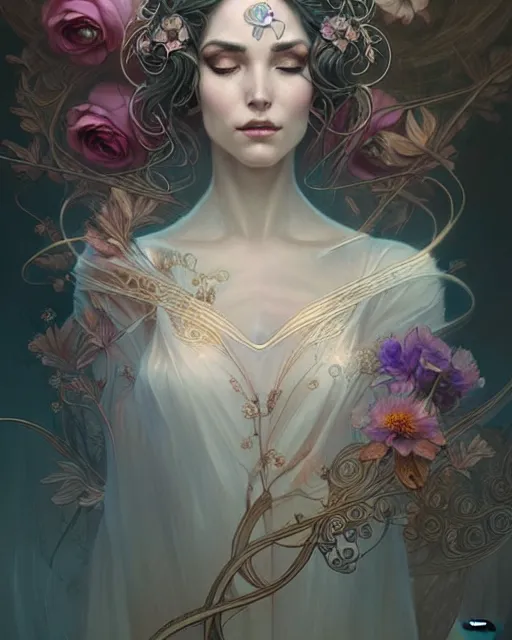 Image similar to beautiful ethereal queen portrait, art nouveau, fantasy, intricate flower designs, elegant, highly detailed, digital painting, artstation, concept art, matte, sharp focus, illustration, art by Artgerm and Greg Rutkowski and WLOP