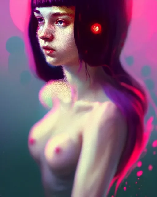 Prompt: young glitched woman, full body portrait, beautiful girl, bright, highkey, realistic, serov, surikov, vasnetsov, repin, kramskoi, uplight, insanely detailed, charlie bowater, tom bagshaw, octane rendered,, 8 k, unreal engine, illustration, trending on artstation, masterpiece