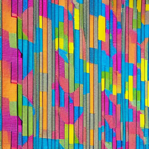 Prompt: a brutalist building made of colourful fabric sheets