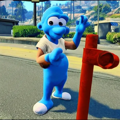 Prompt: smurfs in GTA 5 4k