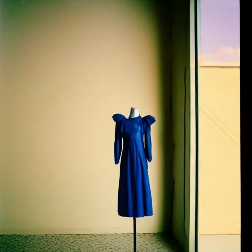 Image similar to realistic! photo of a balenciaga dress, floating in sky, color film photography, 35mm