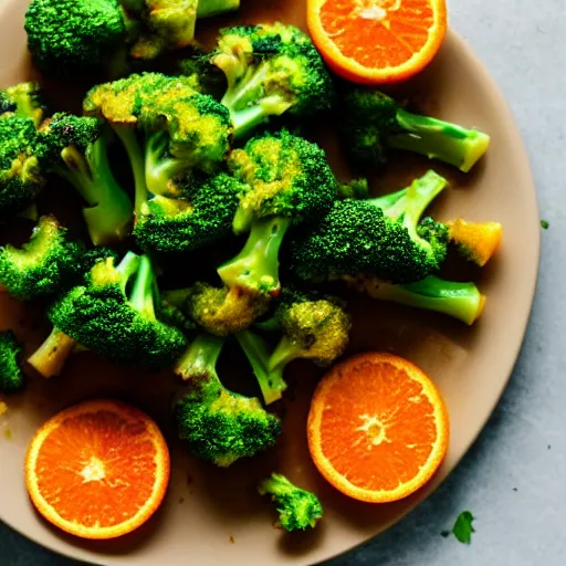 Prompt: orange broccoli on a plate