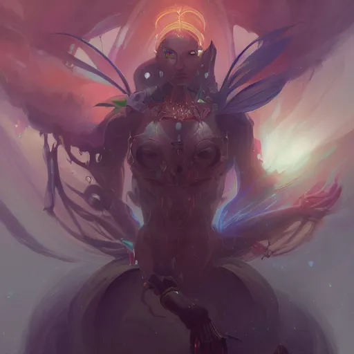 Prompt: portrait of a beautiful metaphysical cybernetic emanation, concept art by pete mohrbacher and artgerm and wlop, digital art, highly detailed, intricate, fantasy, mystical, sharp focus, Trending on Artstation HQ, deviantart, unreal engine 5, 4K UHD image