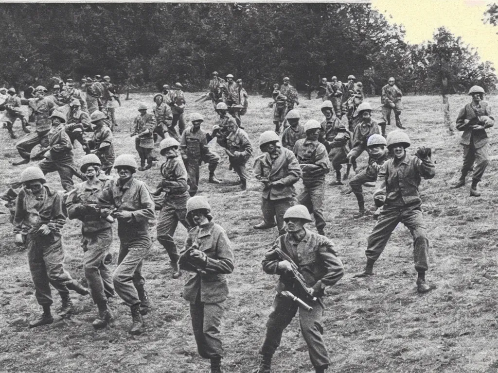 Image similar to “ a vintage photograph of soldiers training ”