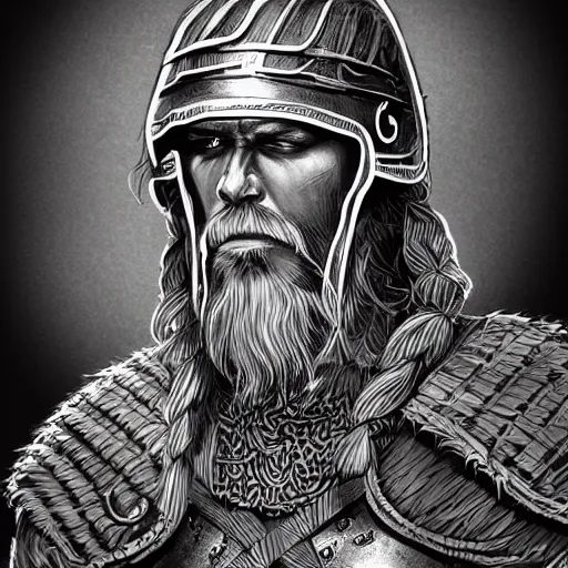Prompt: viking warrior illustration, manequim structure, 4k detailed, black ink on white paper, how to draw