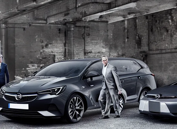 Image similar to batman standing next to 2 0 2 2 opel sedan, vehicle photography