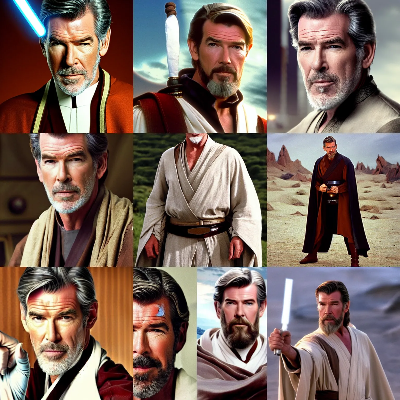 Prompt: Pierce Brosnan as Obi-Wan Kenobi