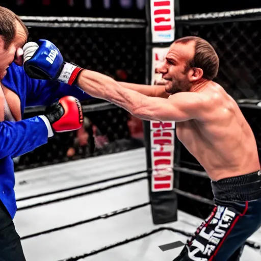 Image similar to Marine Le Pen punching Emmanuel Macron in a MMA ring