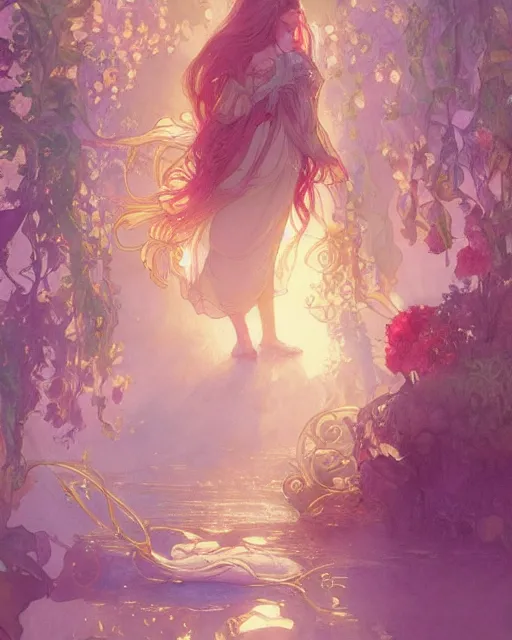 Image similar to secret romance, highly detailed,, gold filigree, romantic storybook fantasy, soft cinematic lighting, award, disney concept art watercolor illustration by mandy jurgens and alphonse mucha and alena aenami, pastel color palette, featured on artstation