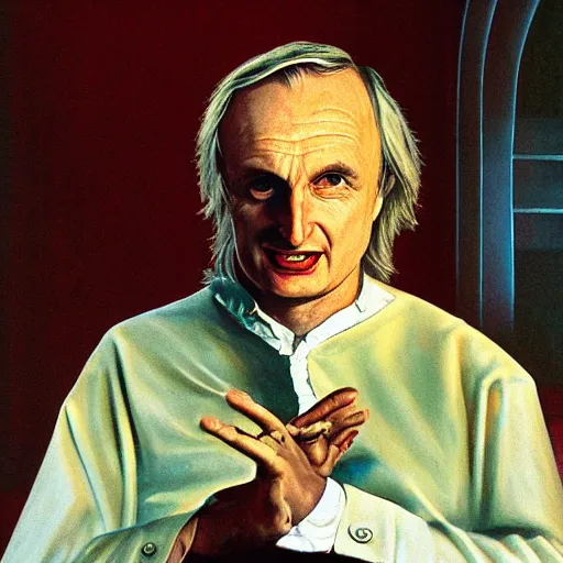 Image similar to portrait of Richard Dawkins as High Priest of the Satanic Arts, by Robert G. Harris